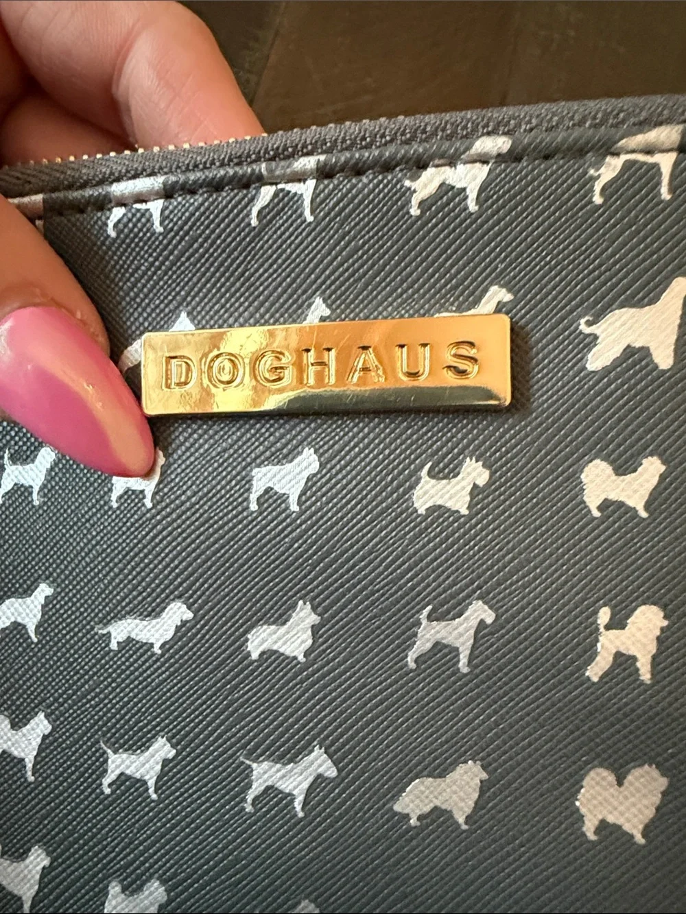 Gray Dog-Print Zip Pouch